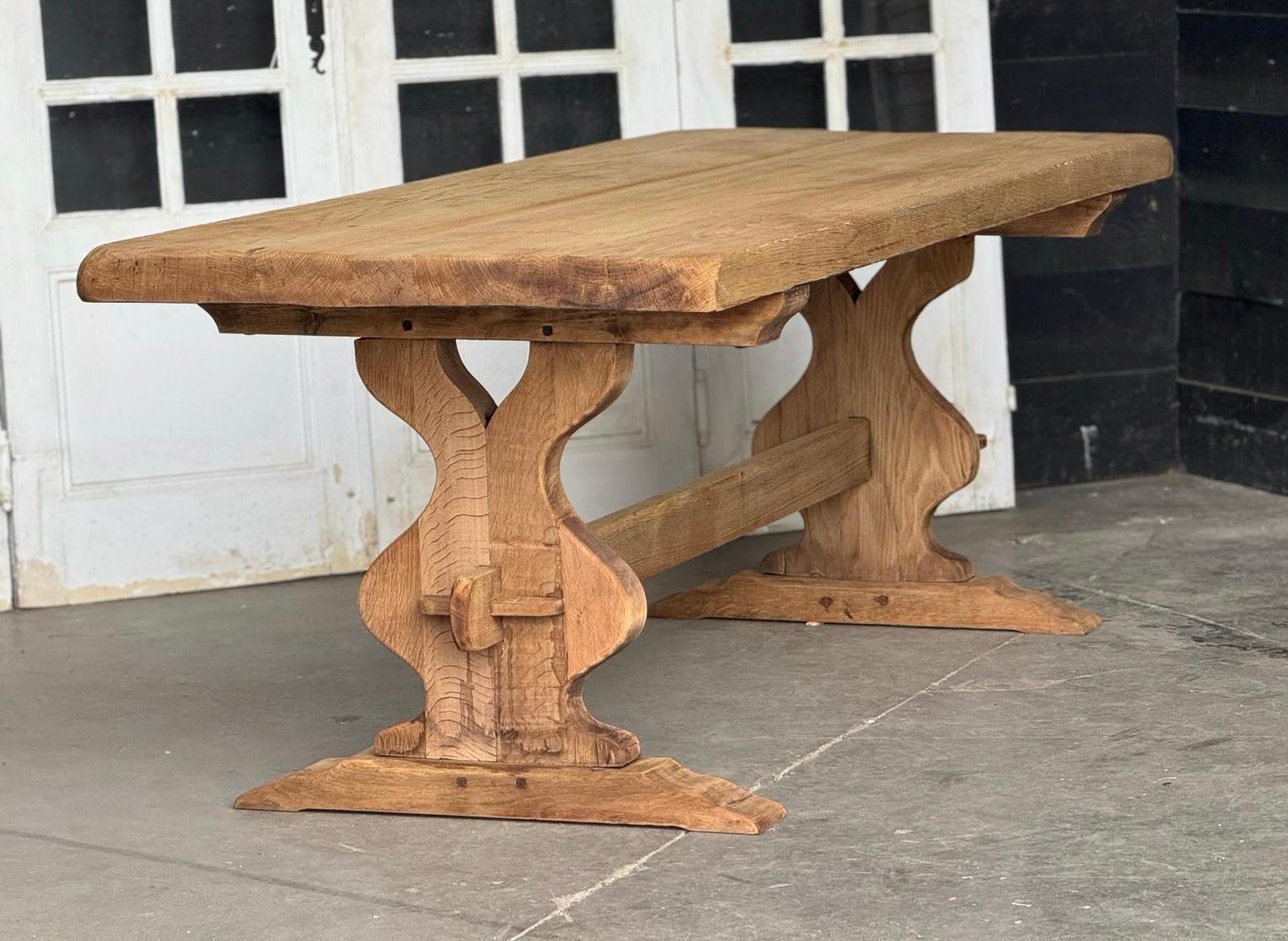 French Bleached Oak Trestle Farmhouse Dining Table  For Sale 5