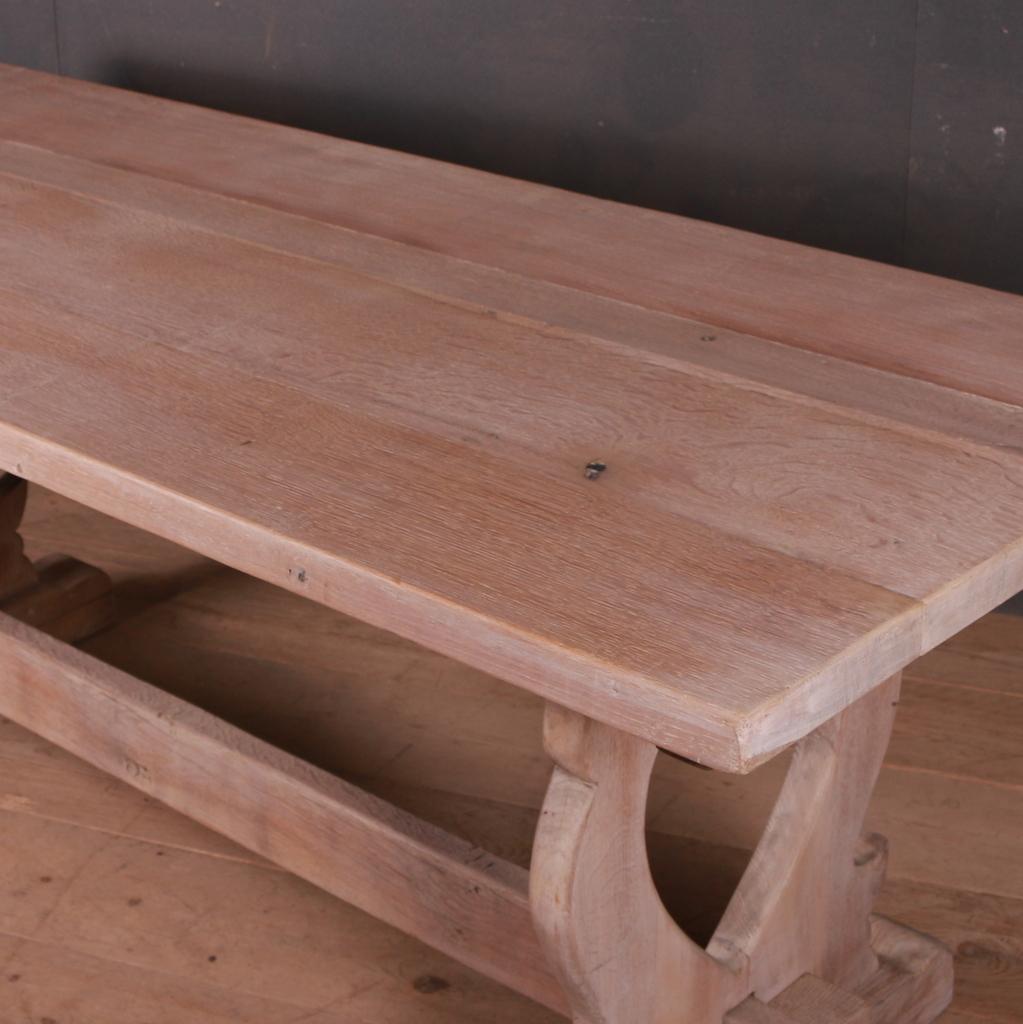 French Bleached Oak Trestle Table In Good Condition In Leamington Spa, Warwickshire