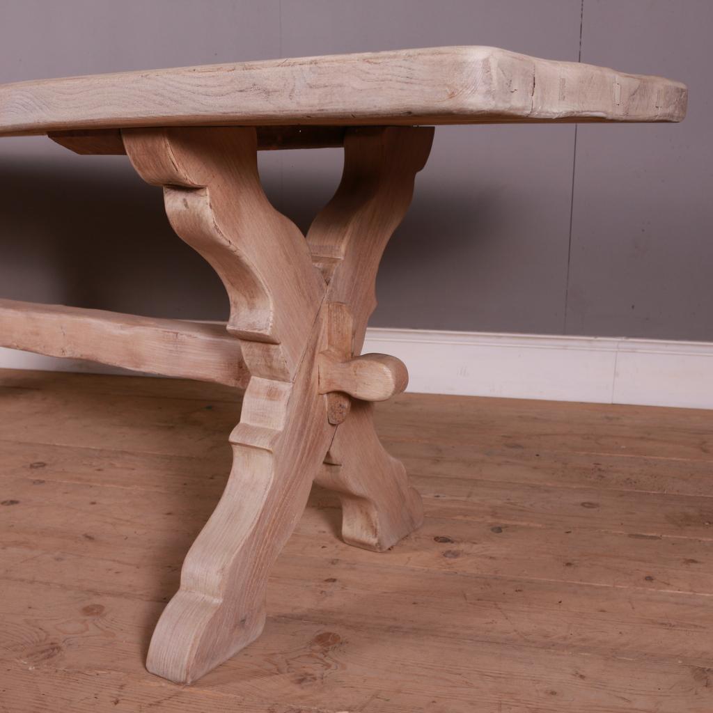 French Bleached Oak Trestle Table In Good Condition In Leamington Spa, Warwickshire