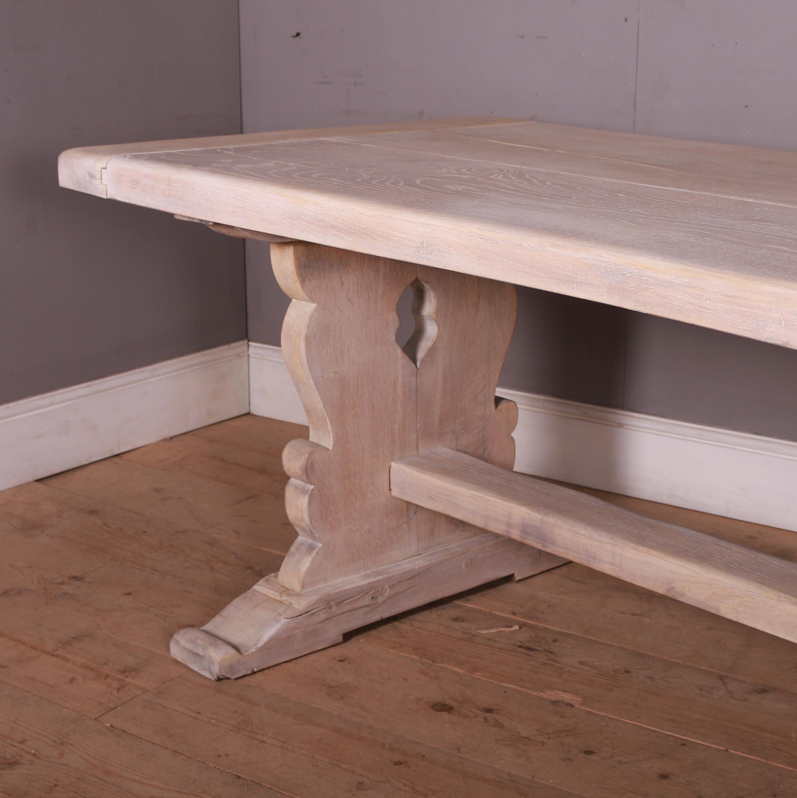 French Bleached Oak Trestle Table In Good Condition In Leamington Spa, Warwickshire