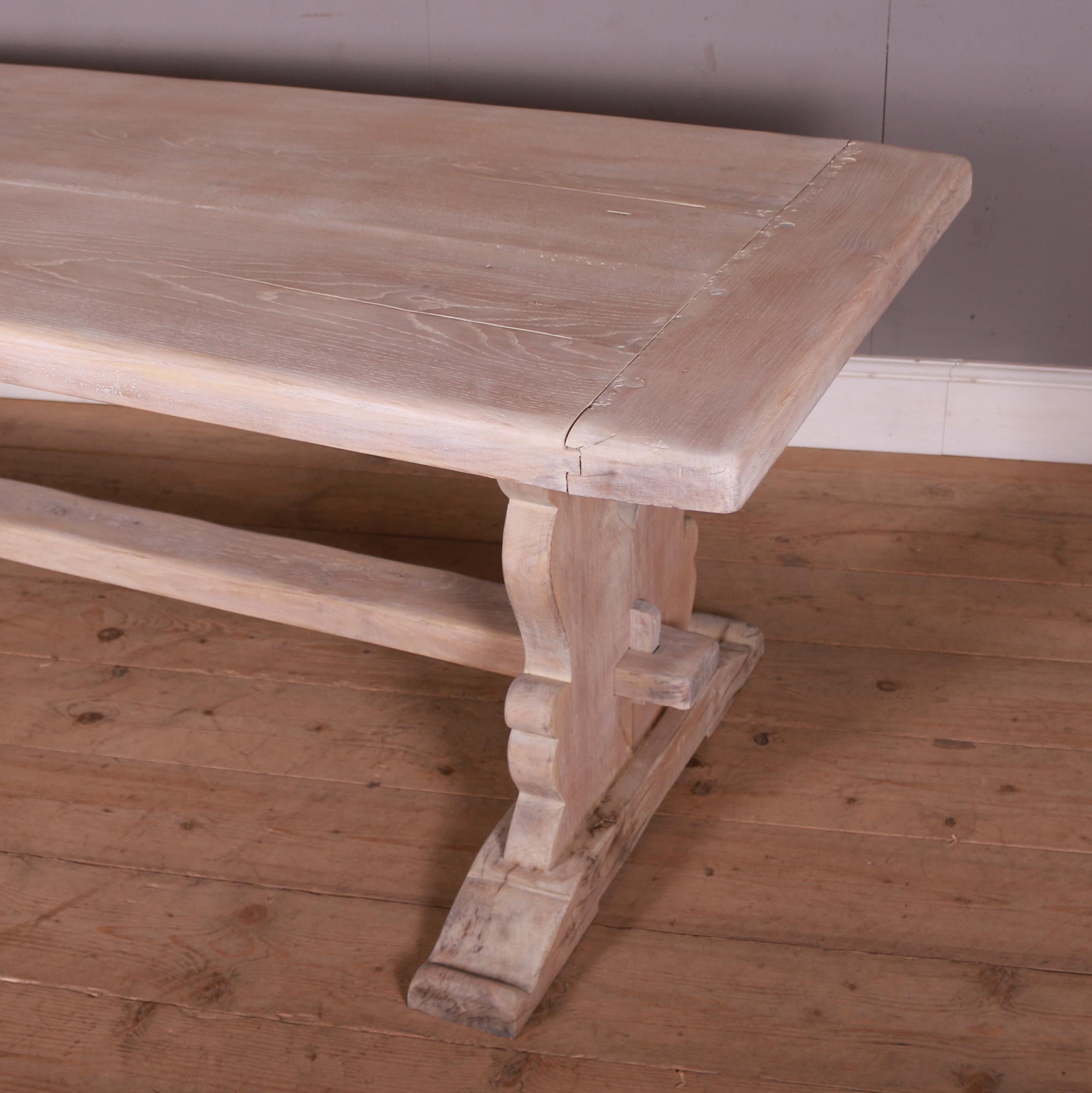 20th Century French Bleached Oak Trestle Table