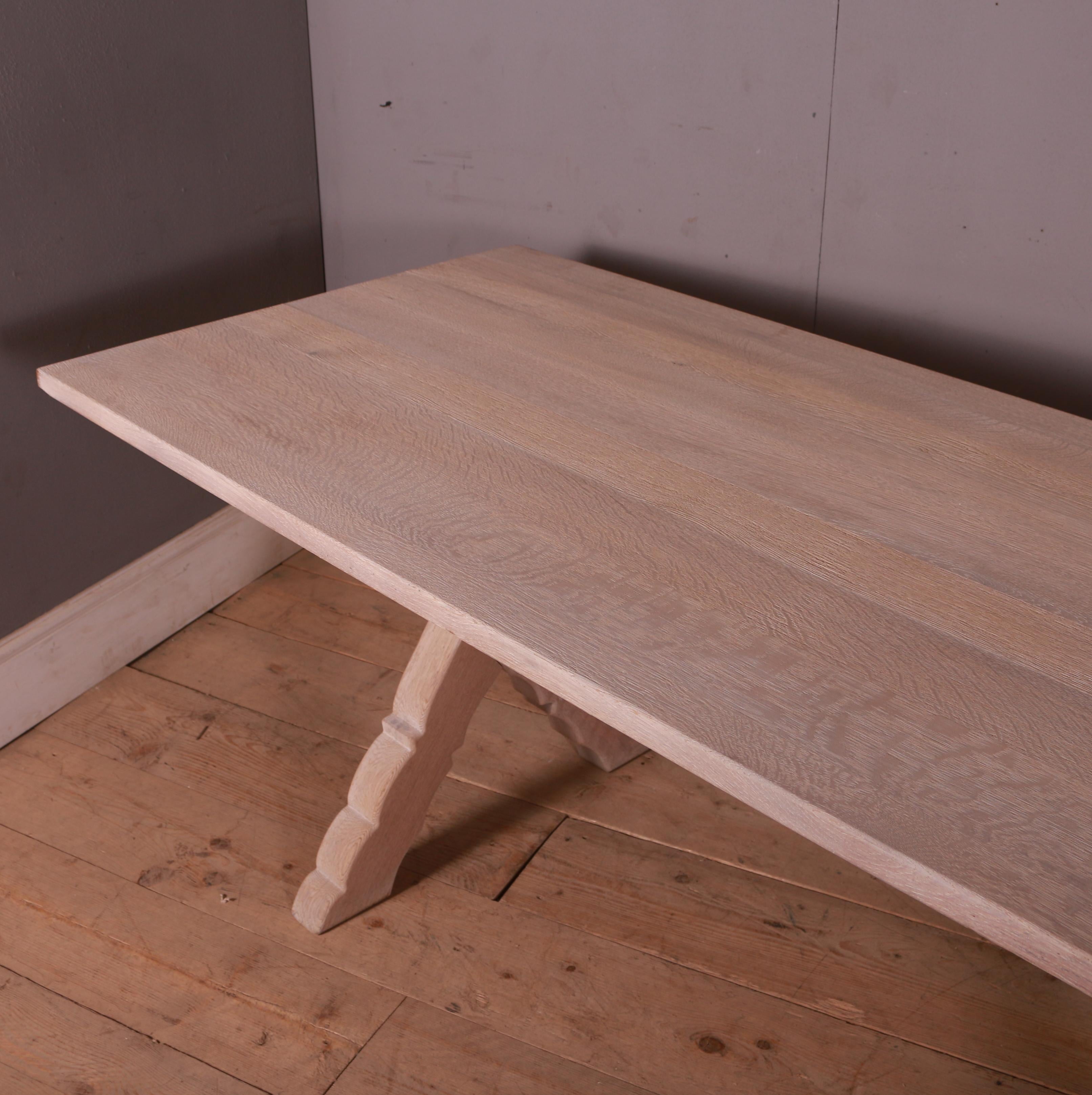 20th Century French Bleached Oak Trestle Table