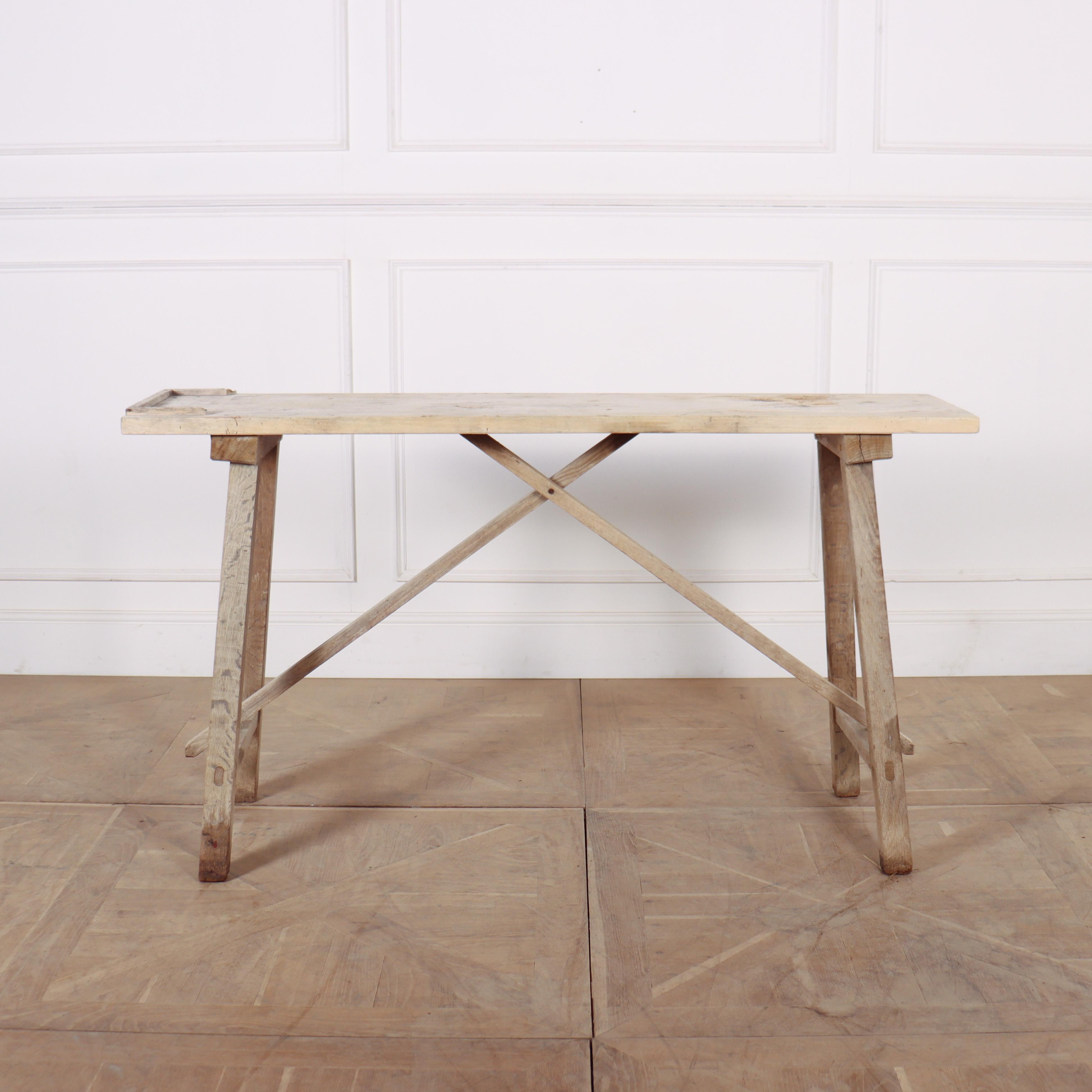 19th Century French Bleached Oak Trestle Table For Sale