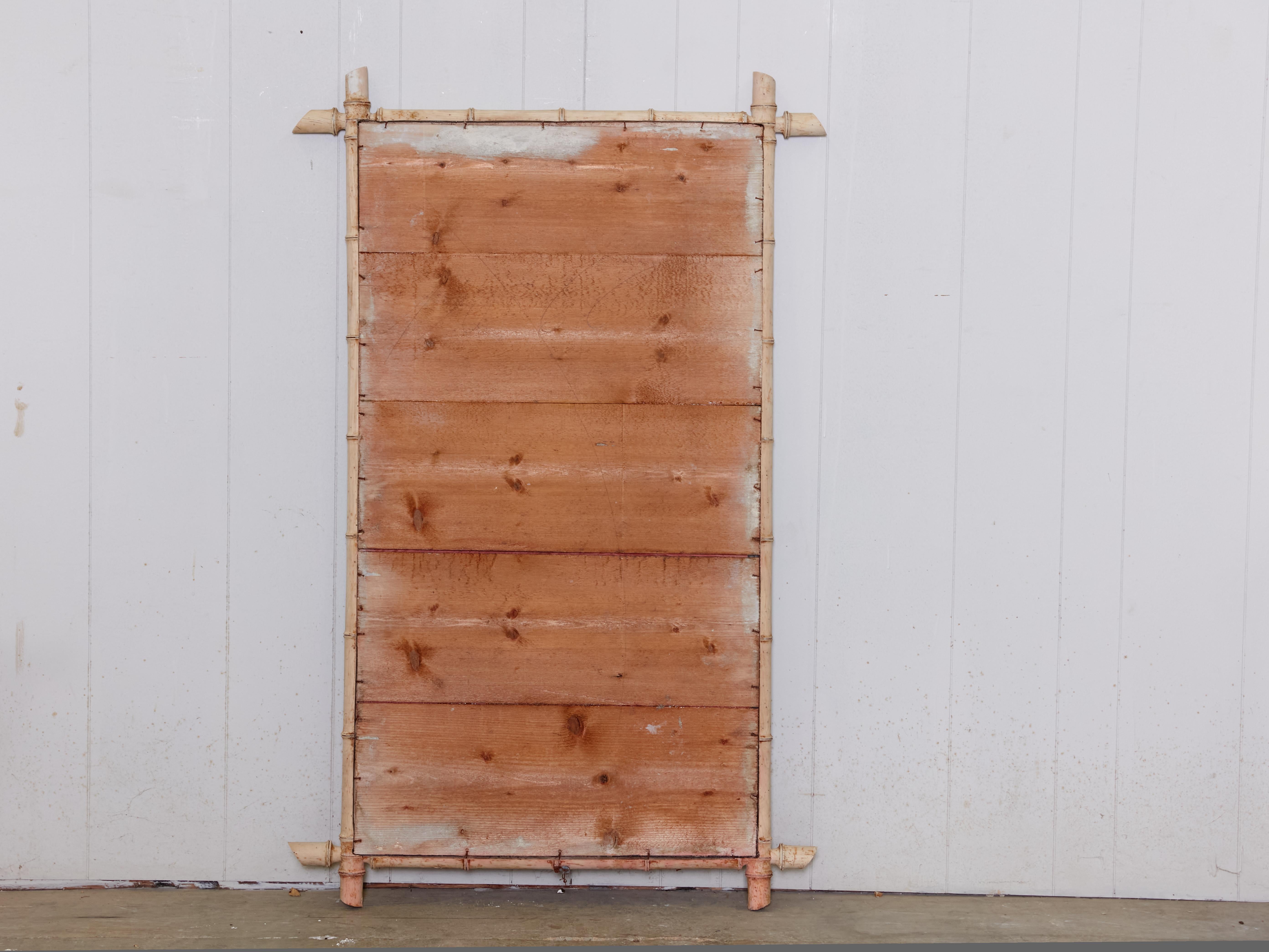 French Bleached Walnut Faux-Bamboo Mirror with Intersecting Corners, circa 1900 For Sale 1