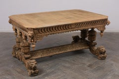 French Bleached Wood Finish Renaissance Style Oak Library Table