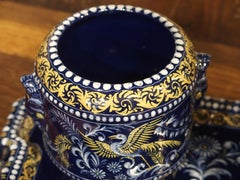 French “Bleu de Nevers” Faience Smoking Service Tray, by Montagnon