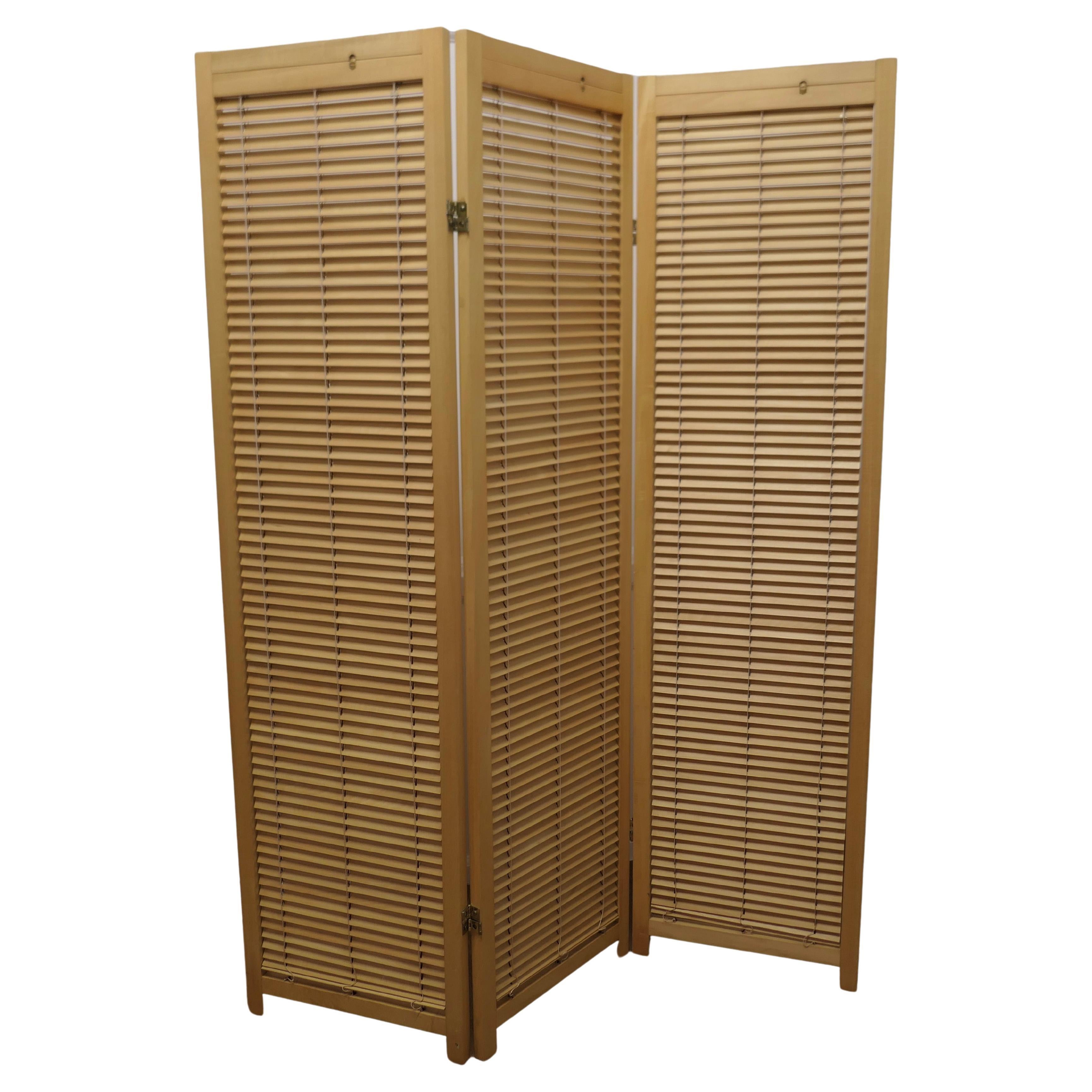 French Blonde Beech Louvered Screen Room Divider the Screen Has 3 Folds For Sale