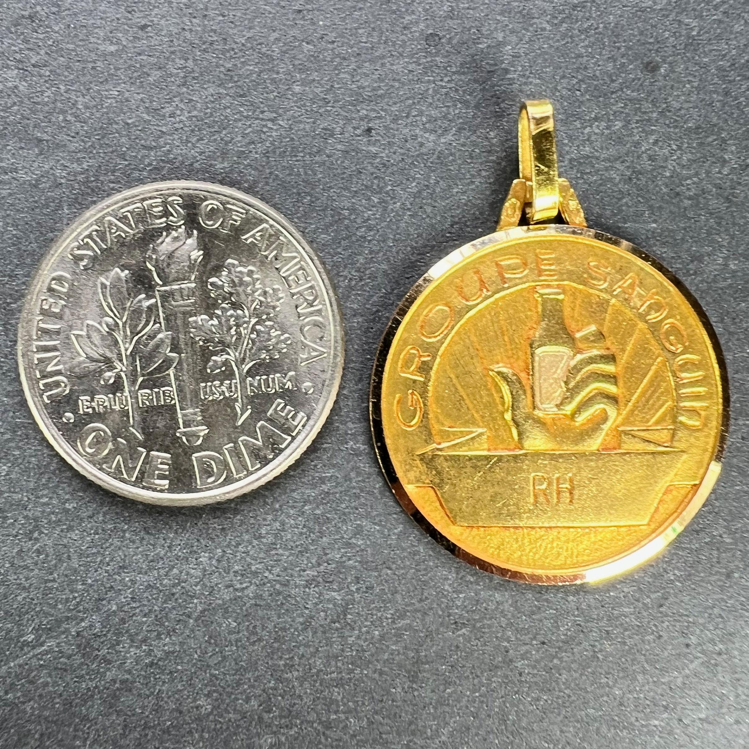 French Blood Group Type Medical 18K Yellow Gold Charm Medal Pendant For Sale 6