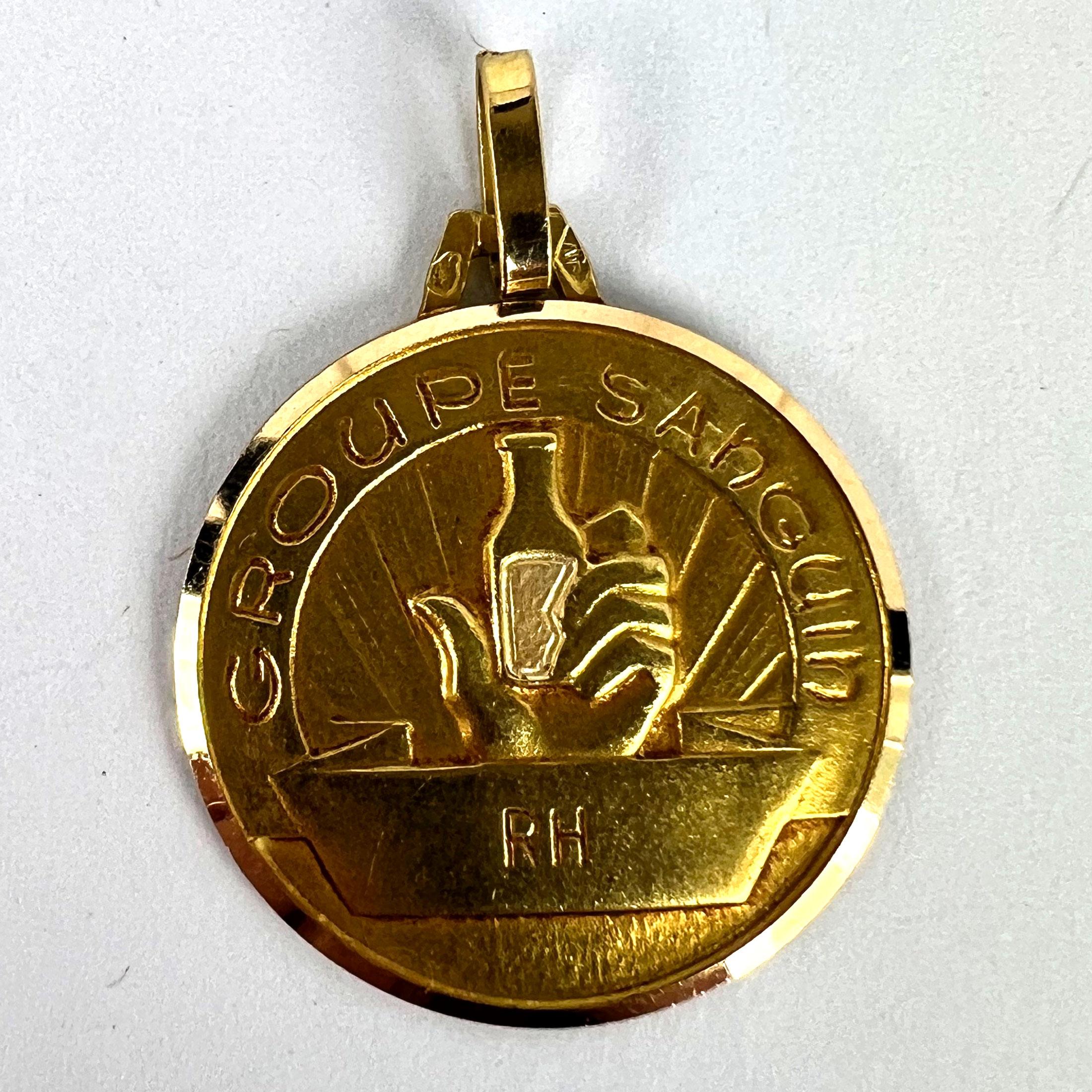 French Blood Group Type Medical 18K Yellow Gold Charm Medal Pendant For Sale 7