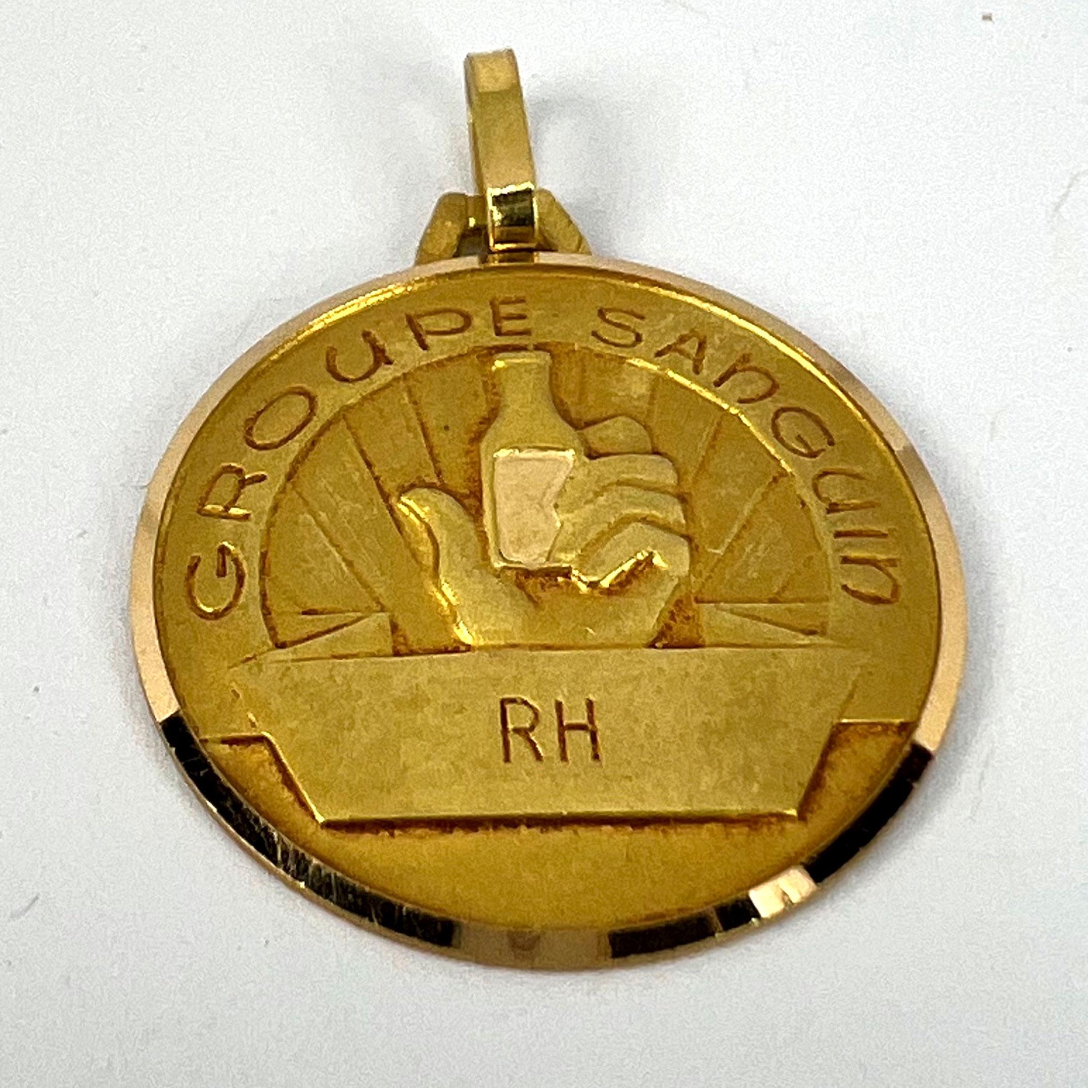 French Blood Group Type Medical 18K Yellow Gold Charm Medal Pendant For Sale 9