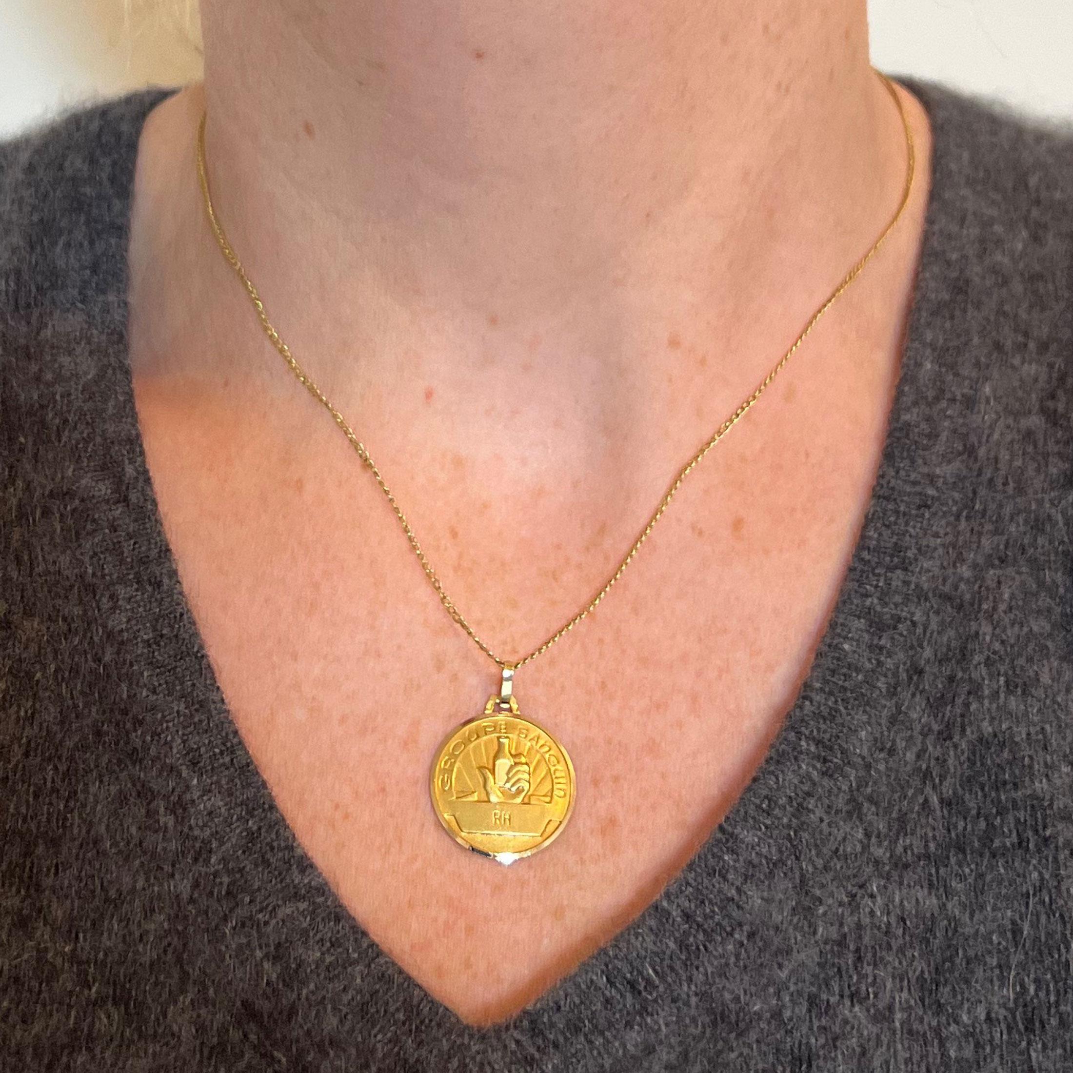 Women's or Men's French Blood Group Type Medical 18K Yellow Gold Charm Medal Pendant For Sale