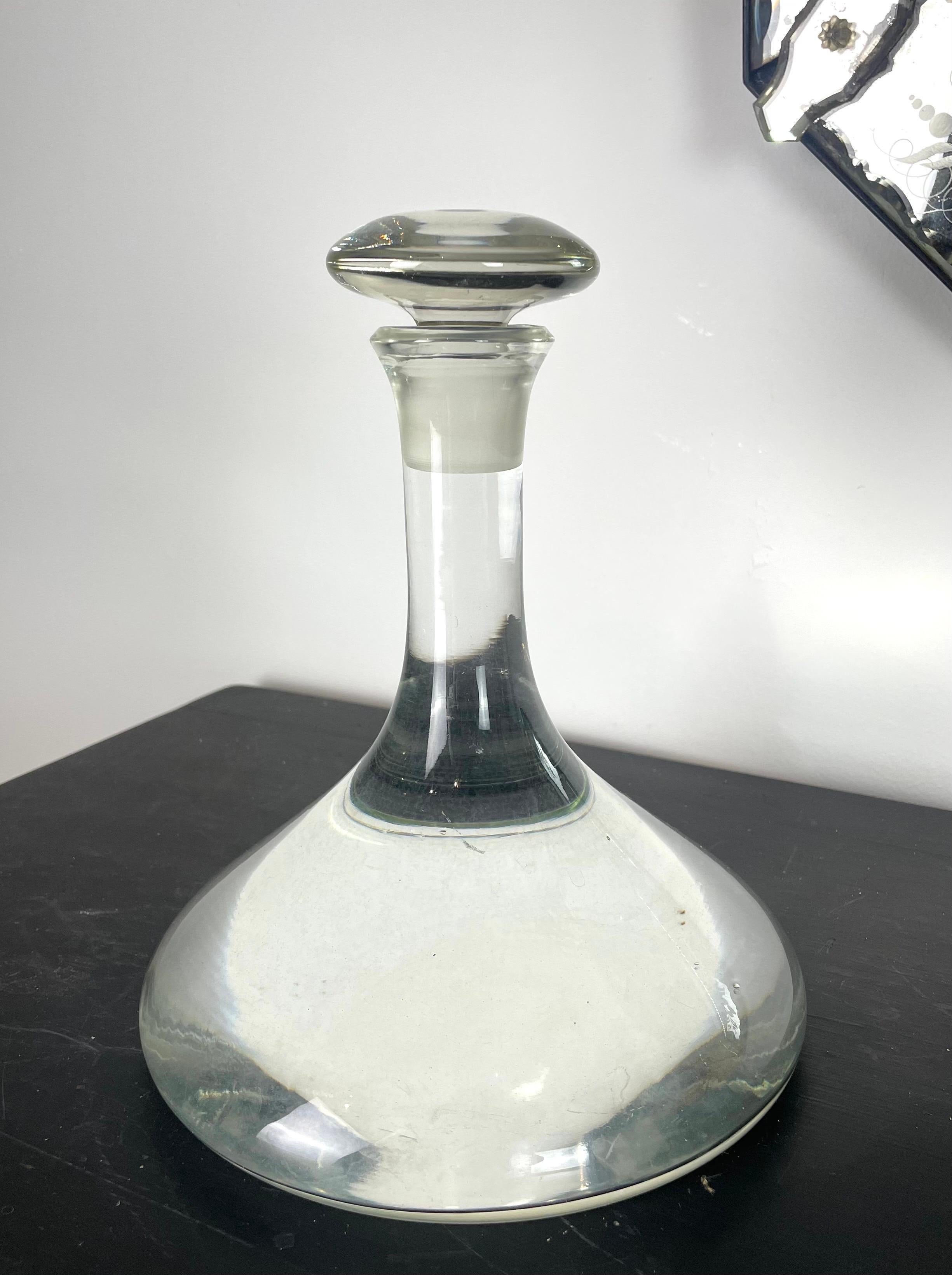 French Blown Glass Carafe & Glass Stopper, Decanter Wine Whiskey France, 1950/60 5