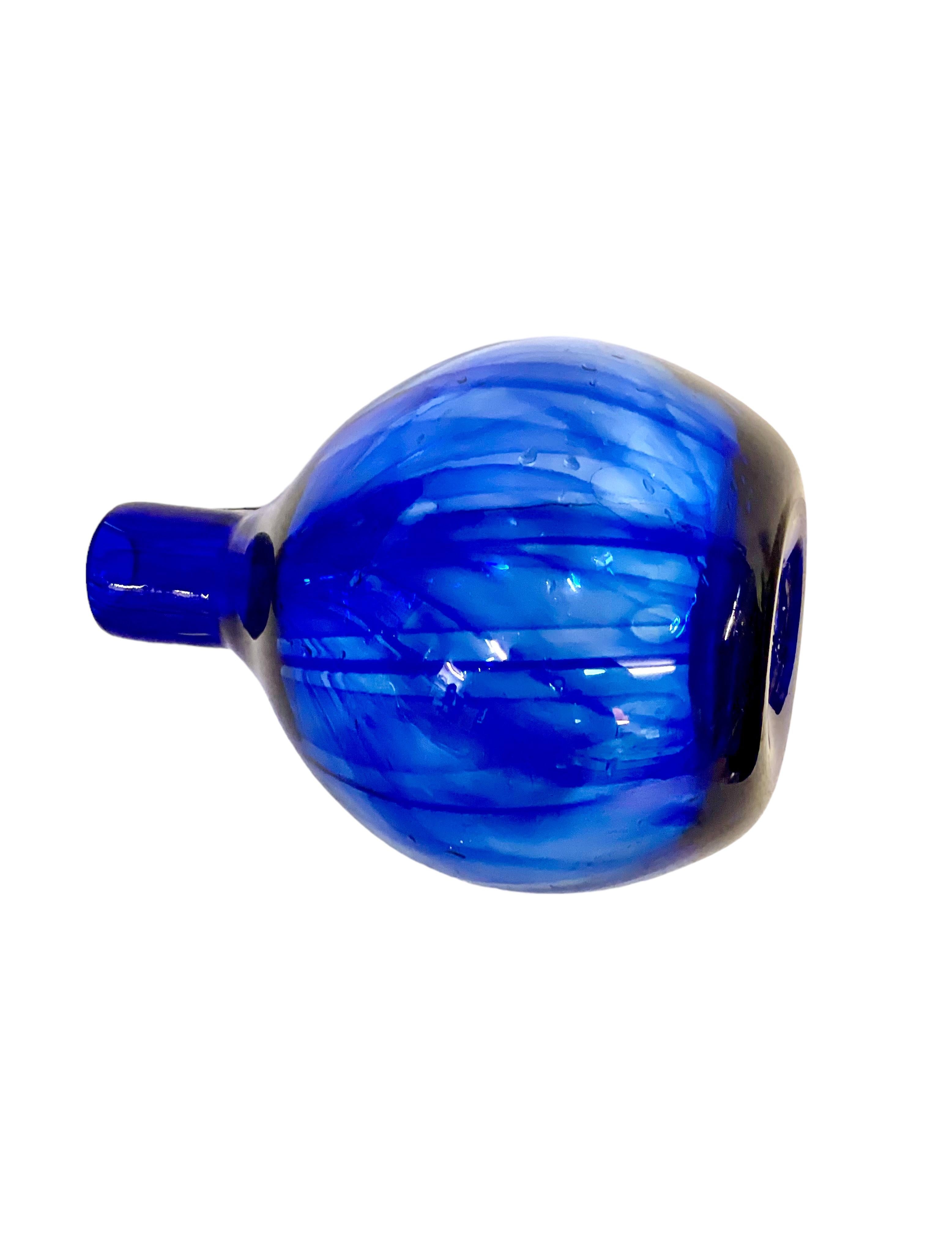 French Blue Blown Glass Vase by Jean Claude Novaro For Sale