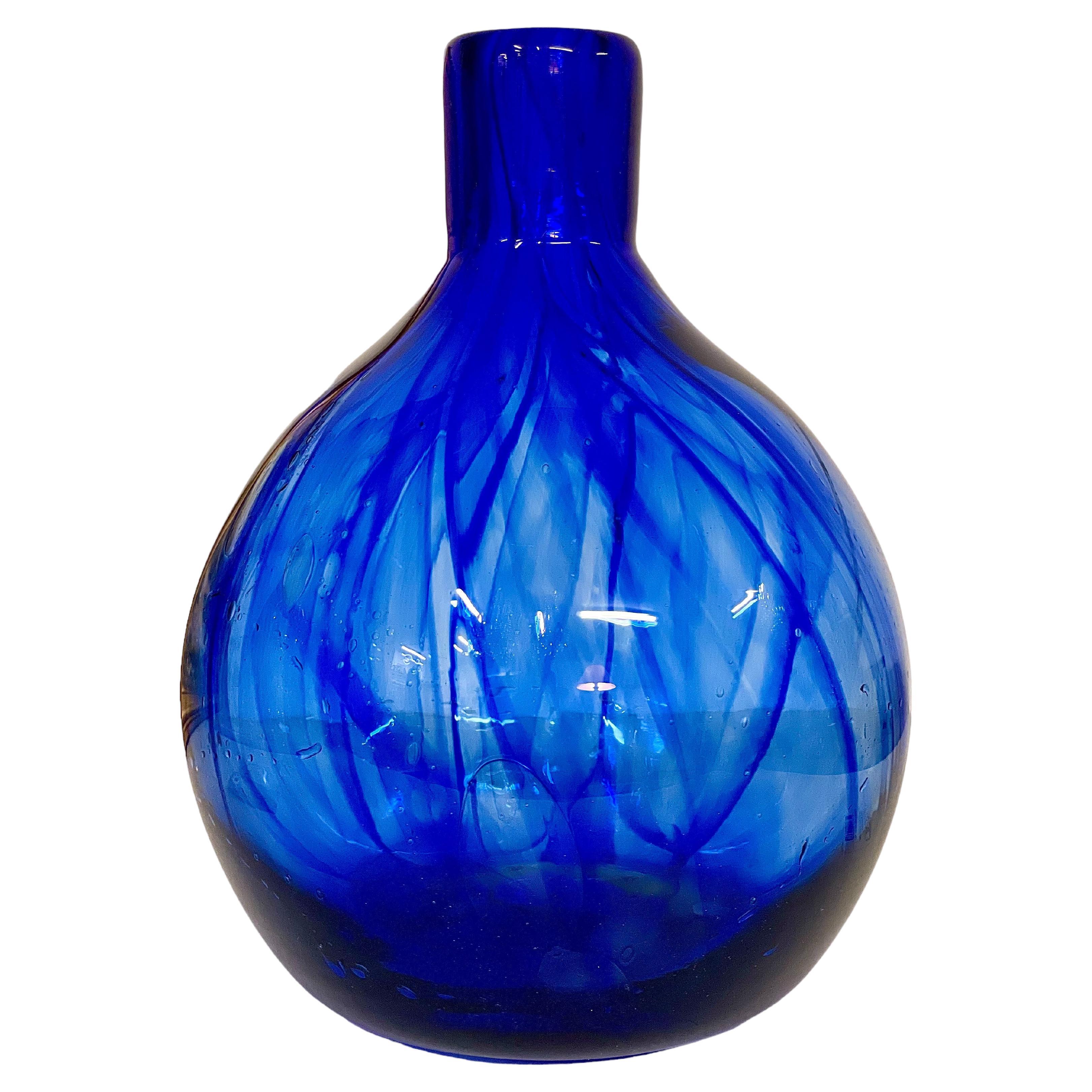 Blue Blown Glass Vase by Jean Claude Novaro