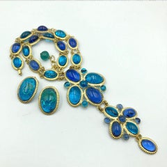 French Blue and Aqua  Gripoix Glass Necklace and Earrings