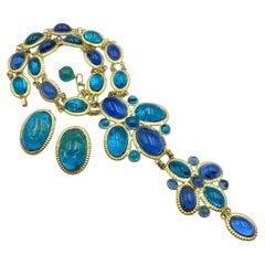 French Blue and Aqua  Gripoix Glass Necklace and Earrings