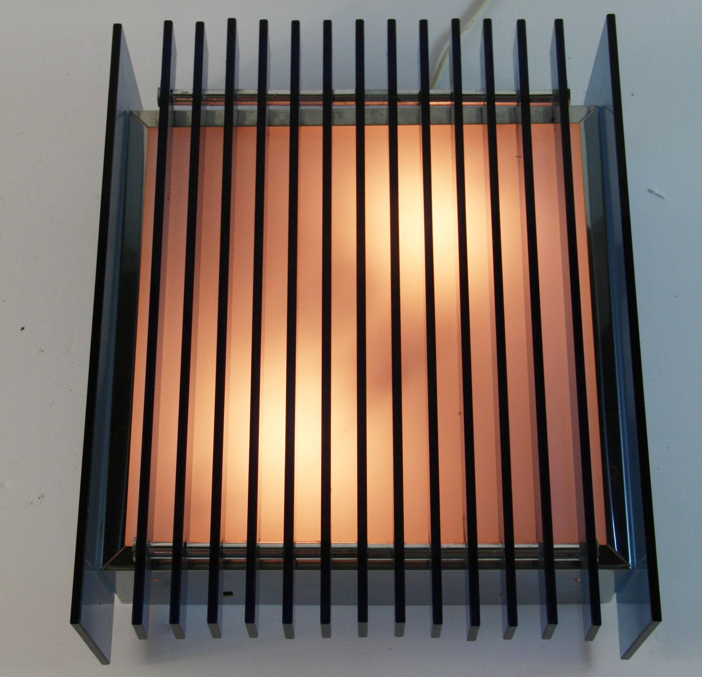 Late 20th Century French Blue and Frosted  Glass Flushmount For Sale