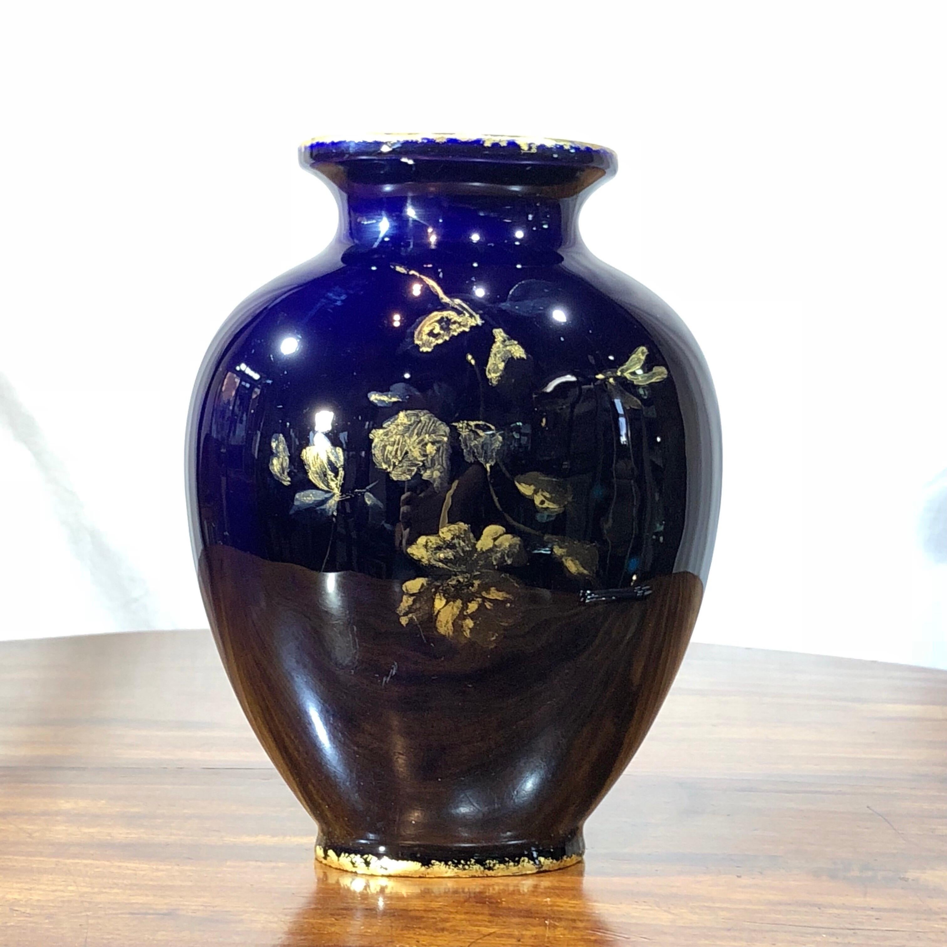 French Blue and Gilt Pottery Vase, Choisy Le Roi, circa 1880 In Good Condition In Geelong, Victoria