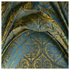 Vintage French Blue and Gold Silk Woven Scalamandre Style Designer Damask Fabric