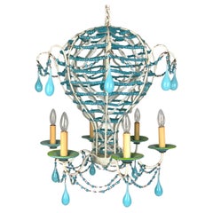 French Blue and White Beaded Opaline Glass Chandelier