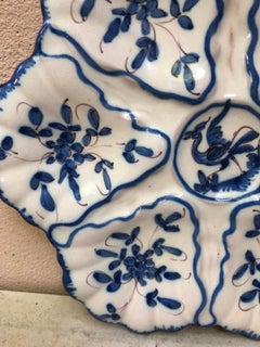 French Blue and White Faience Oyster Plate Moustiers Style, circa 1940