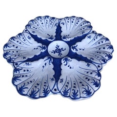 French Blue and White Faience Oyster Plate Moustiers Style, circa 1940