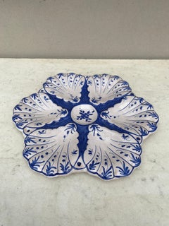 French Blue and White Faience Oyster Plate Moustiers Style, circa 1940