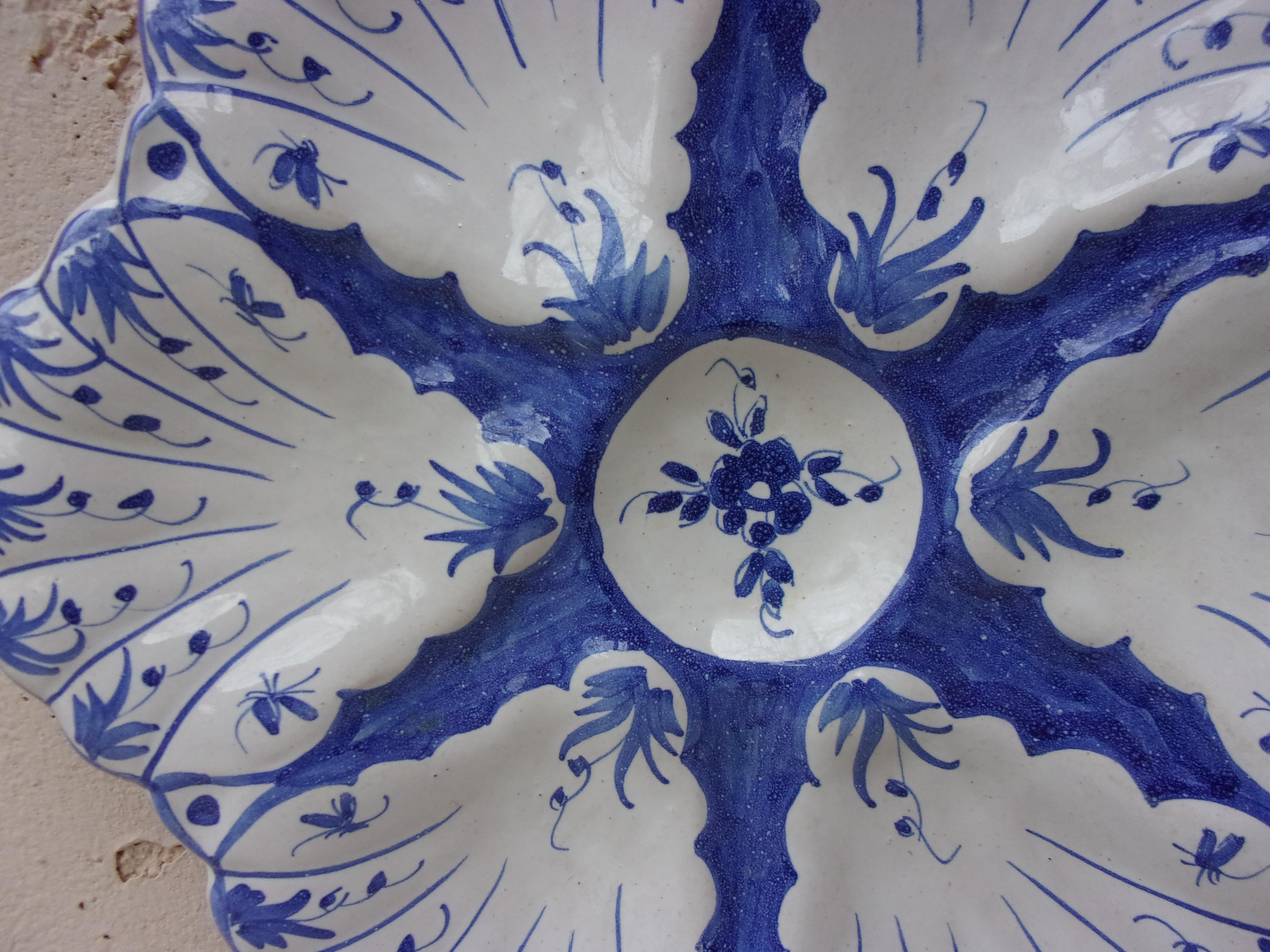 French Provincial French Blue and White Faience Oyster Plate Moustiers Style, circa 1940