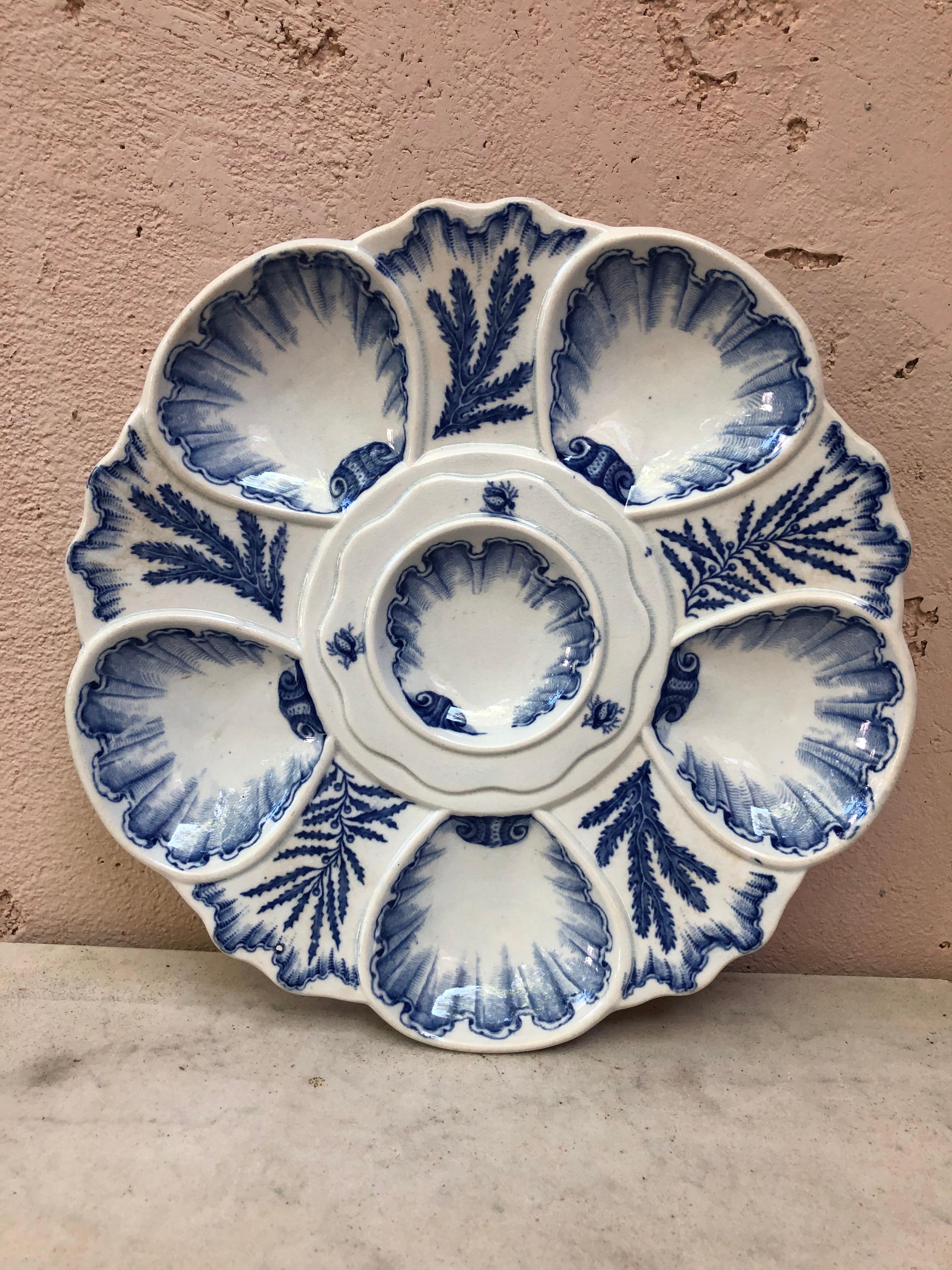 Mid-20th Century French Blue and White Faience Oyster Plate Moustiers Style, circa 1940