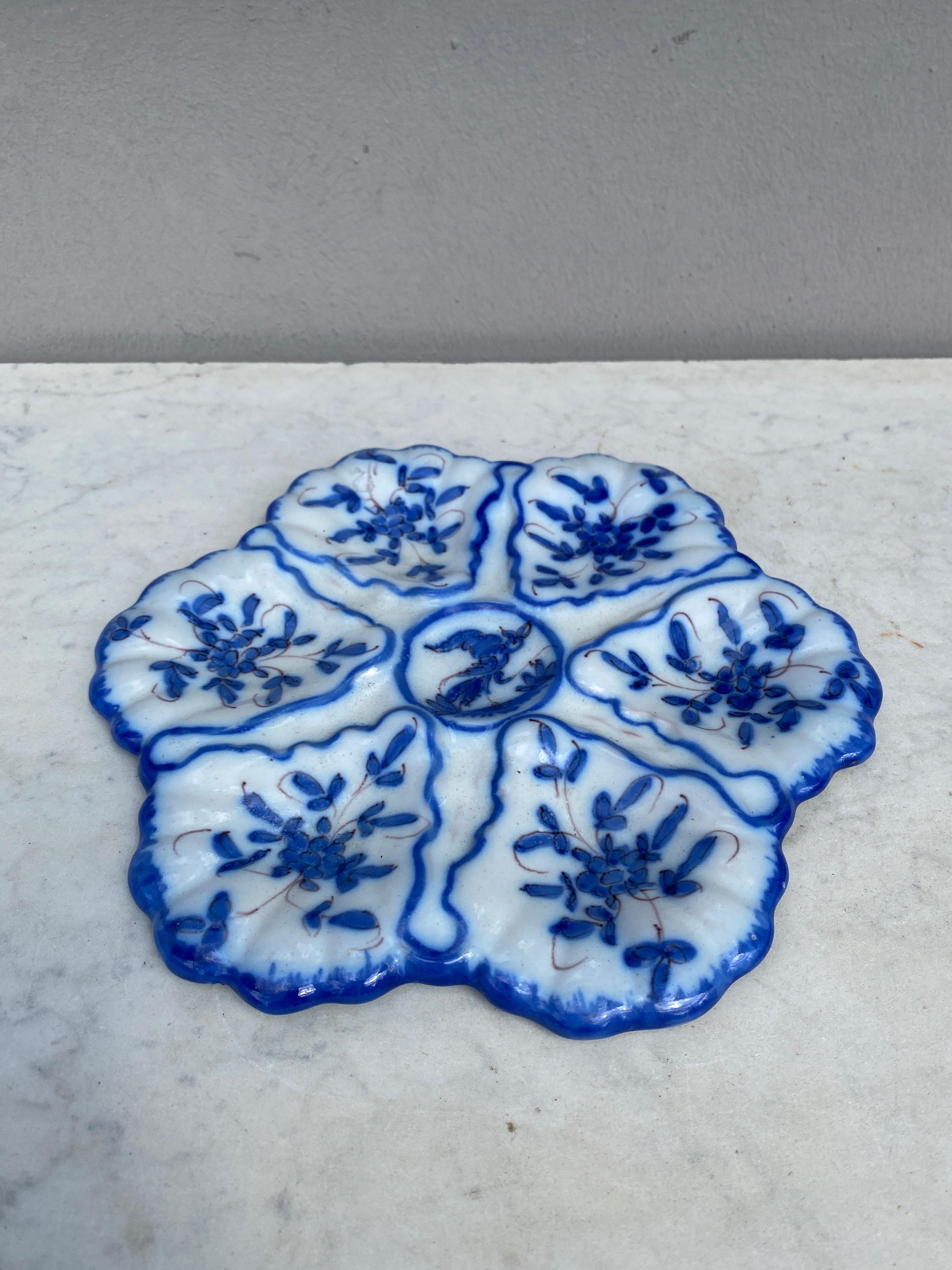 Mid-20th Century French Blue and White Faience Oyster Plate Moustiers Style, circa 1940 For Sale