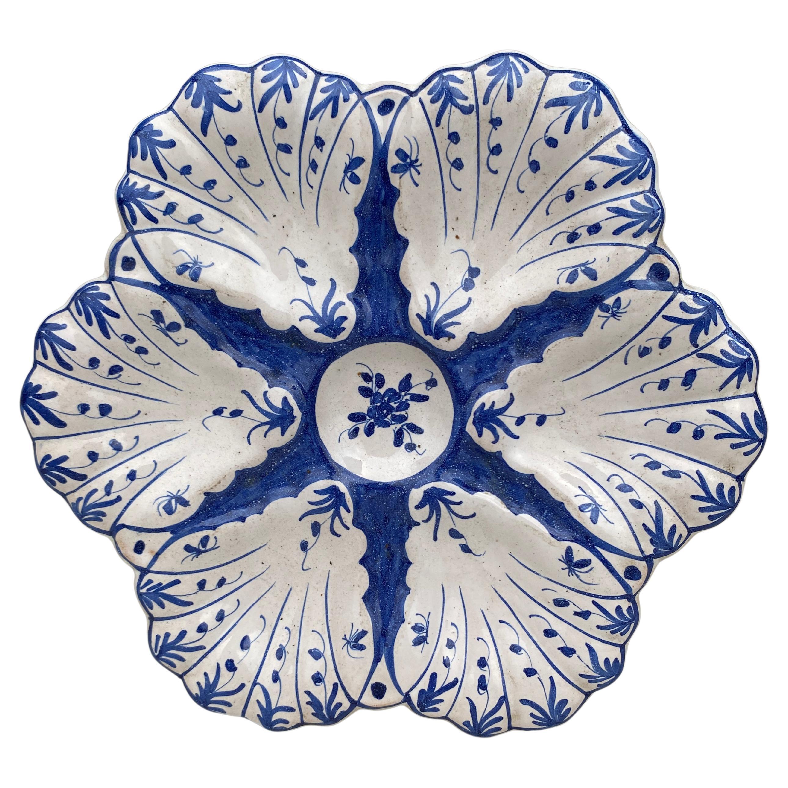 French Blue and White Faience Oyster Plate Moustiers Style, circa 1940