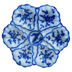 Vintage French Blue and White Faience Oyster Plate Moustiers Style, circa 1940