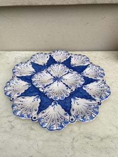 French Blue and White Faience Oyster Platter Moustiers Style, circa 1940