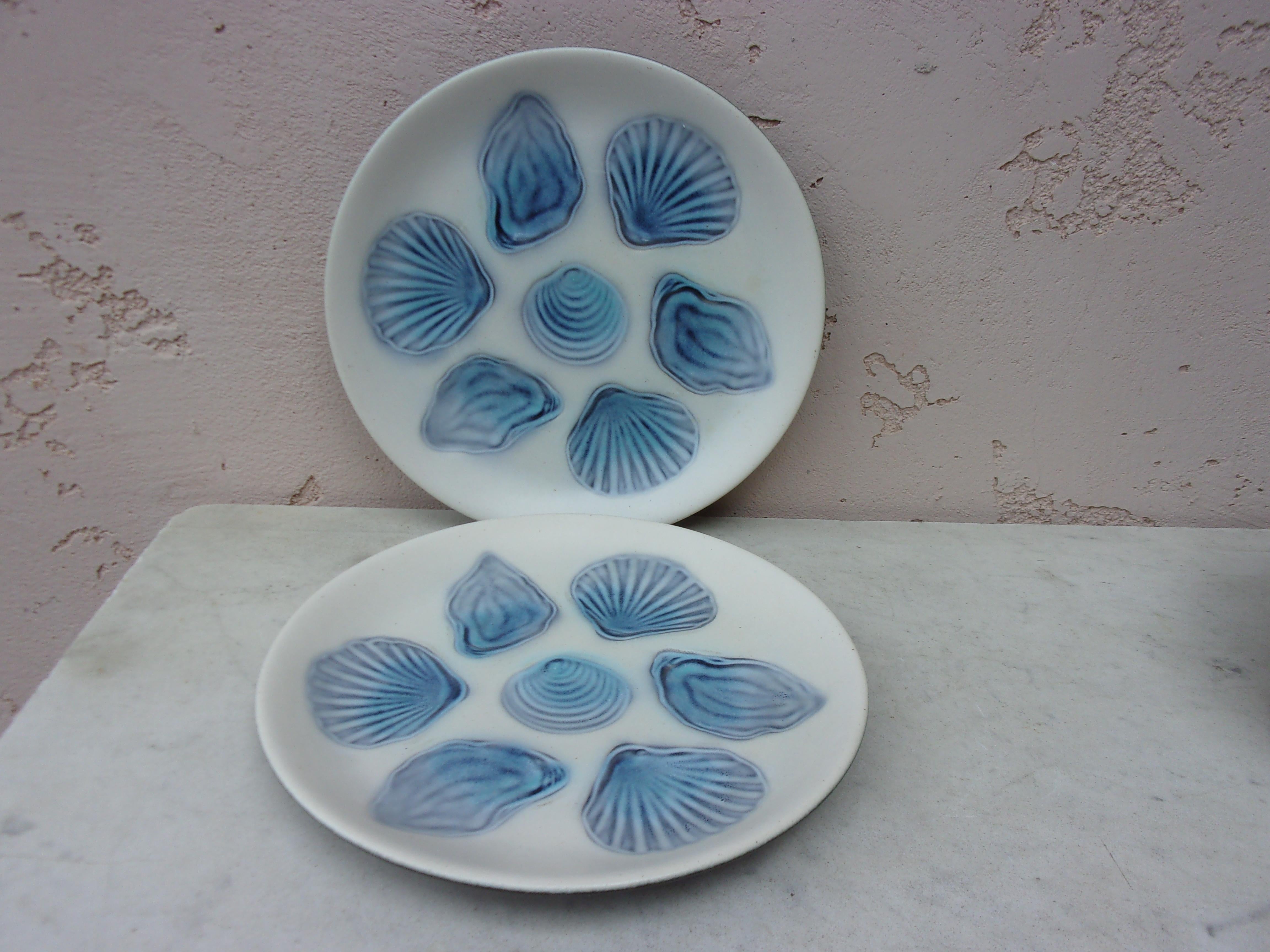 Mid-Century Modern French Blue and White Majolica Oyster, circa 1950