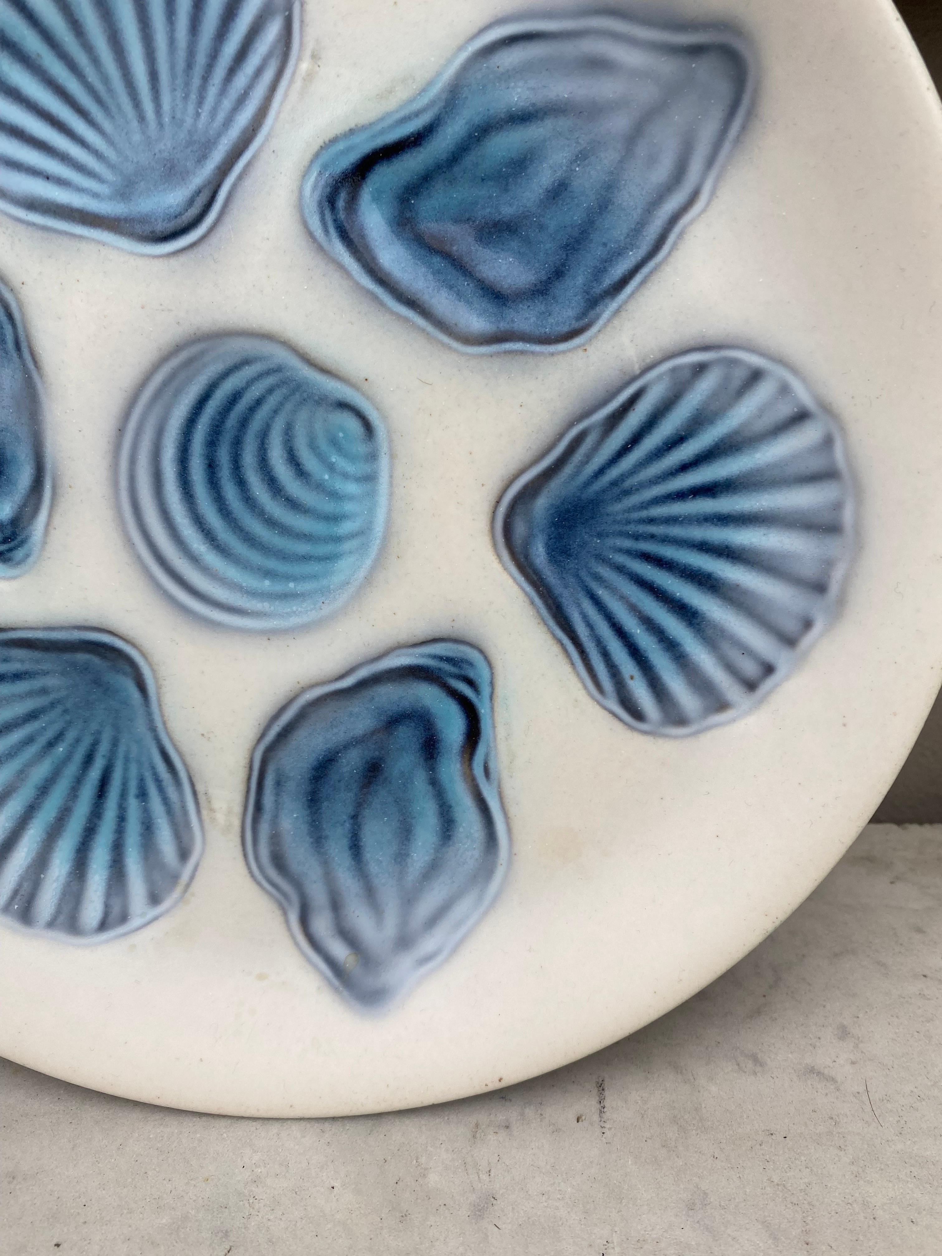 Mid-Century Modern French Blue and White Majolica Oyster, circa 1950
