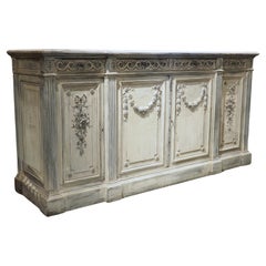 French Blue and White Painted Louis XVI Style Enfilade Buffet with Trophy Panels
