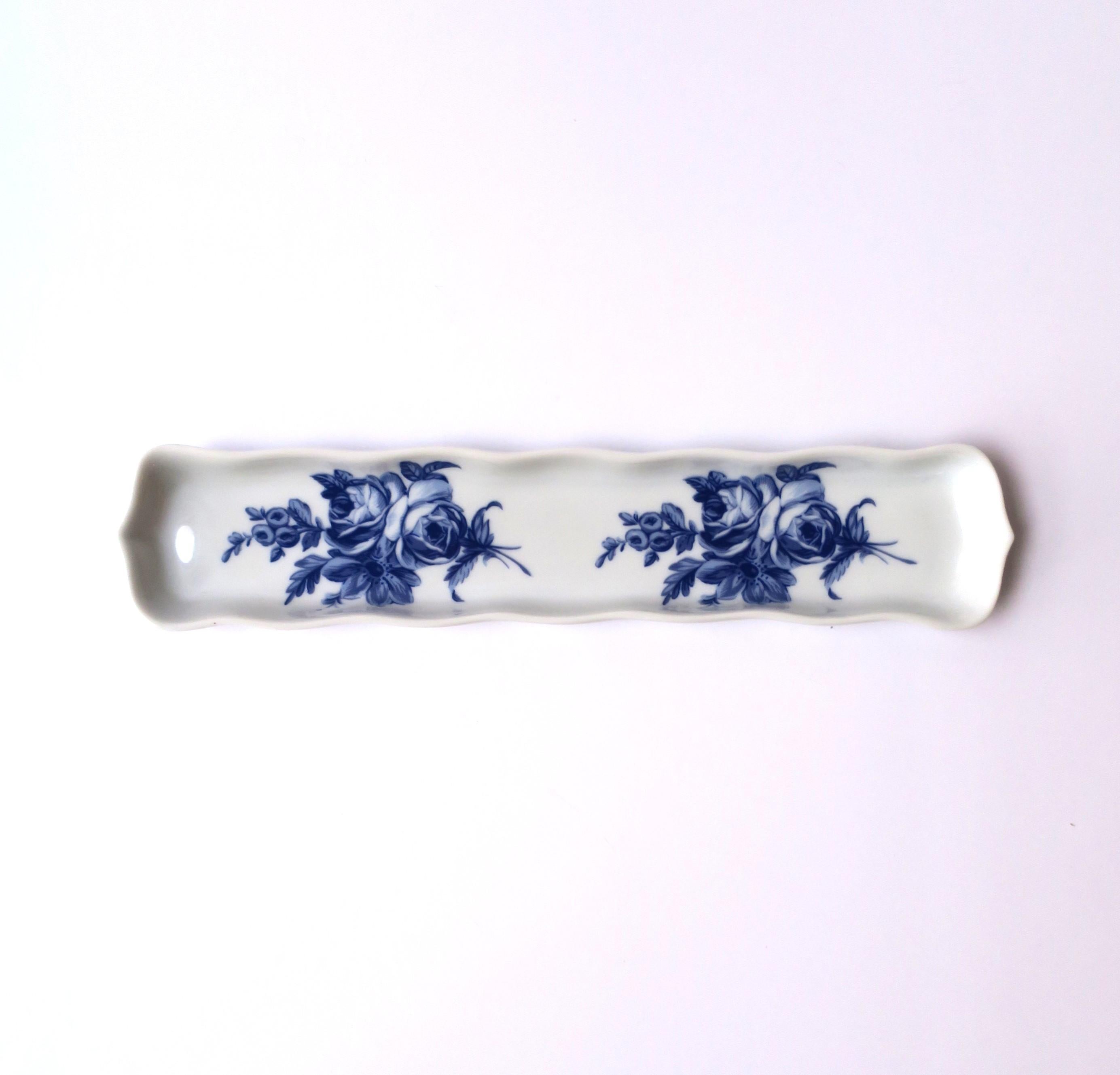 Glazed French Blue and White Porcelain Jewelry Dish 