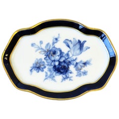Antique French Blue and White Porcelain Jewelry Dish in the Rococo Style
