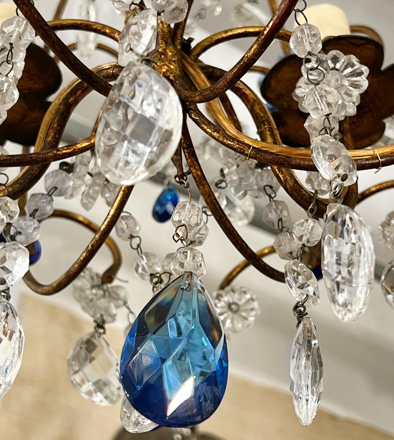 French Blue Beaded Chandelier In Good Condition For Sale In New York, NY