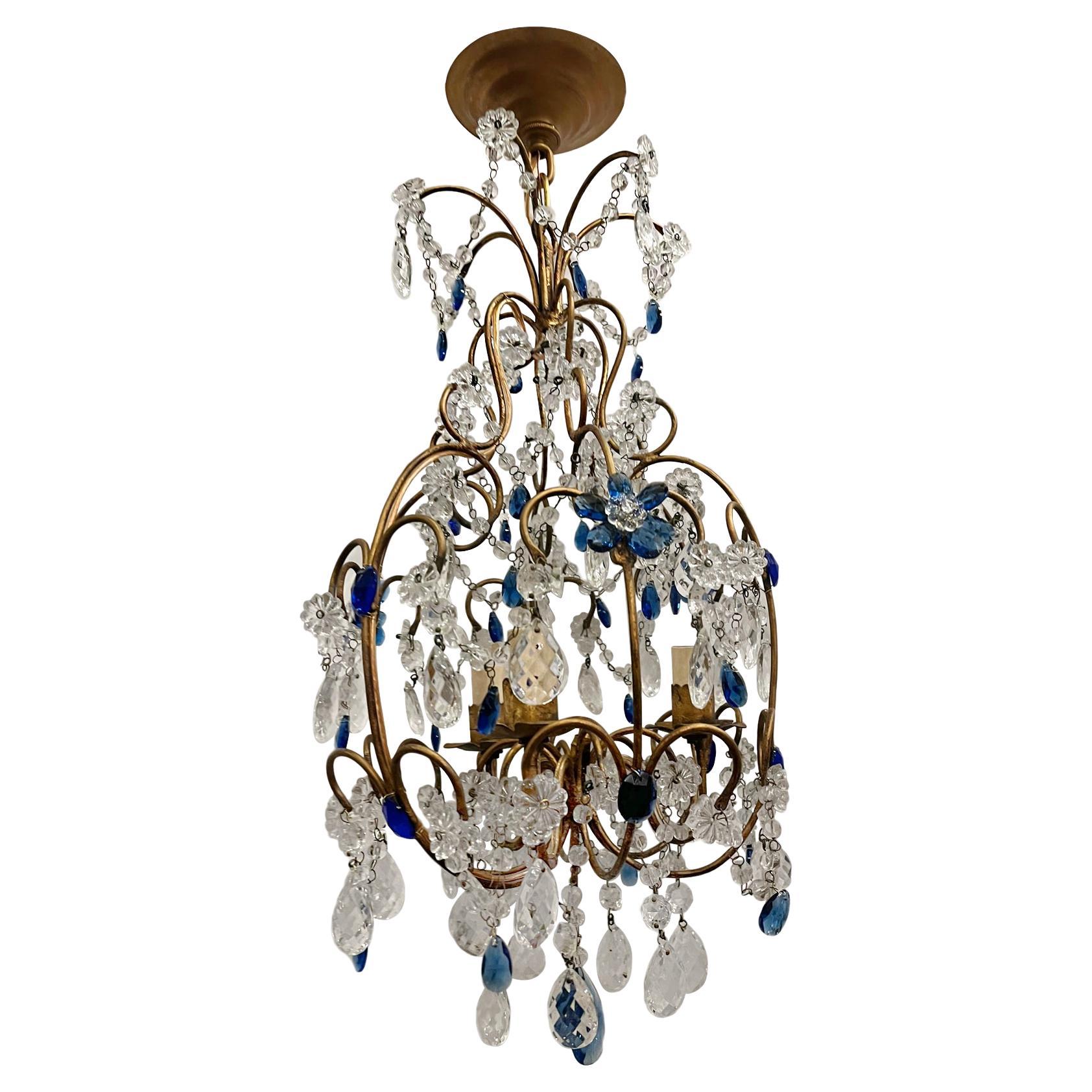 French Blue Beaded Chandelier