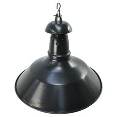French Blue Black Enamel Vintage Industrial Pendant Light