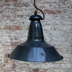 French Blue Black Enamel Vintage Industrial Pendant Light