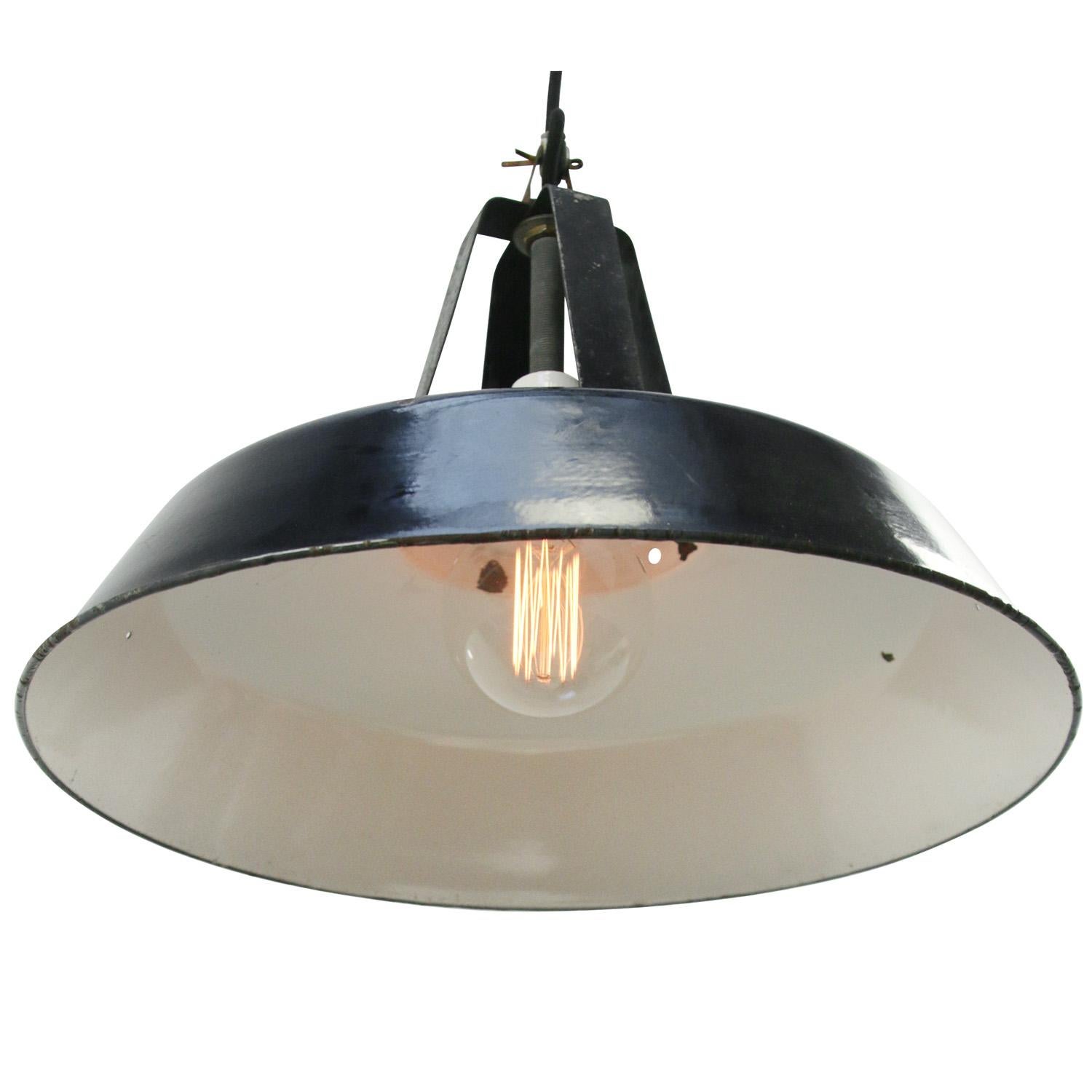 French Blue Black Enamel Vintage Industrial Pendant Light In Good Condition For Sale In Amsterdam, NL