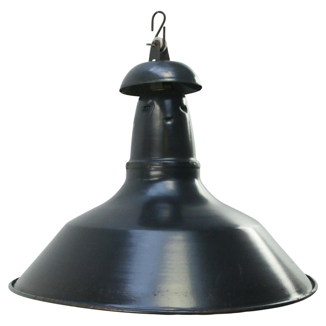 French Blue Black Enamel Vintage Industrial Pendant Light