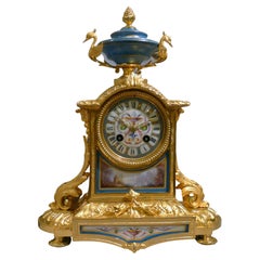 French blue celeste porcelain and ormolu mantel clock