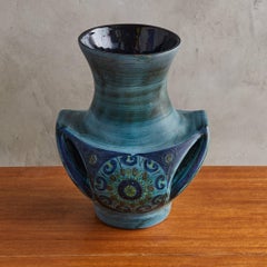 Jarrón de cerámica azul francés de Jean De Lespinasse, años 60