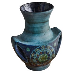Jarrón de cerámica azul francés de Jean De Lespinasse, años 60