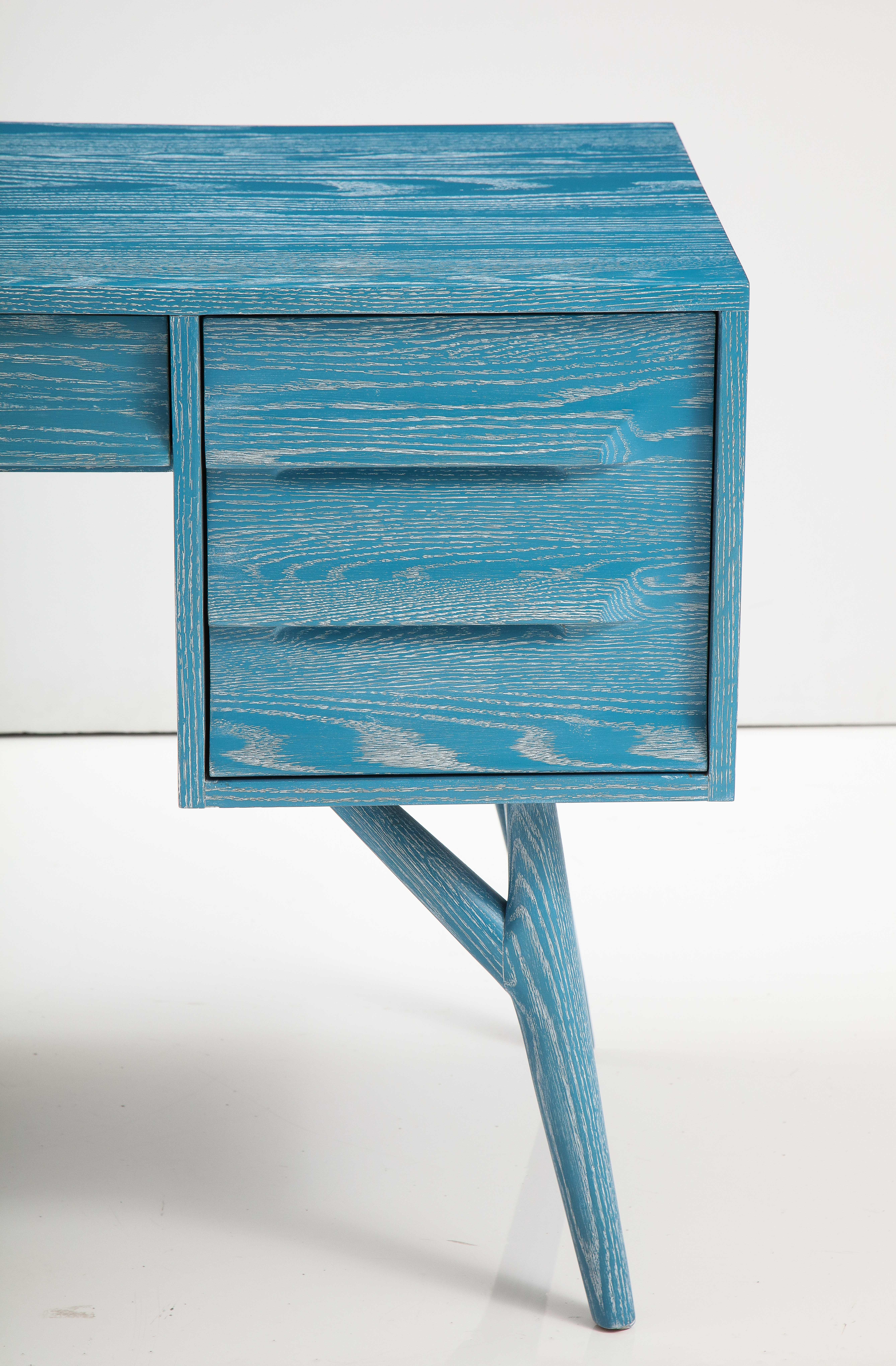 French Blue Cerused Oak Moderne Desk 5