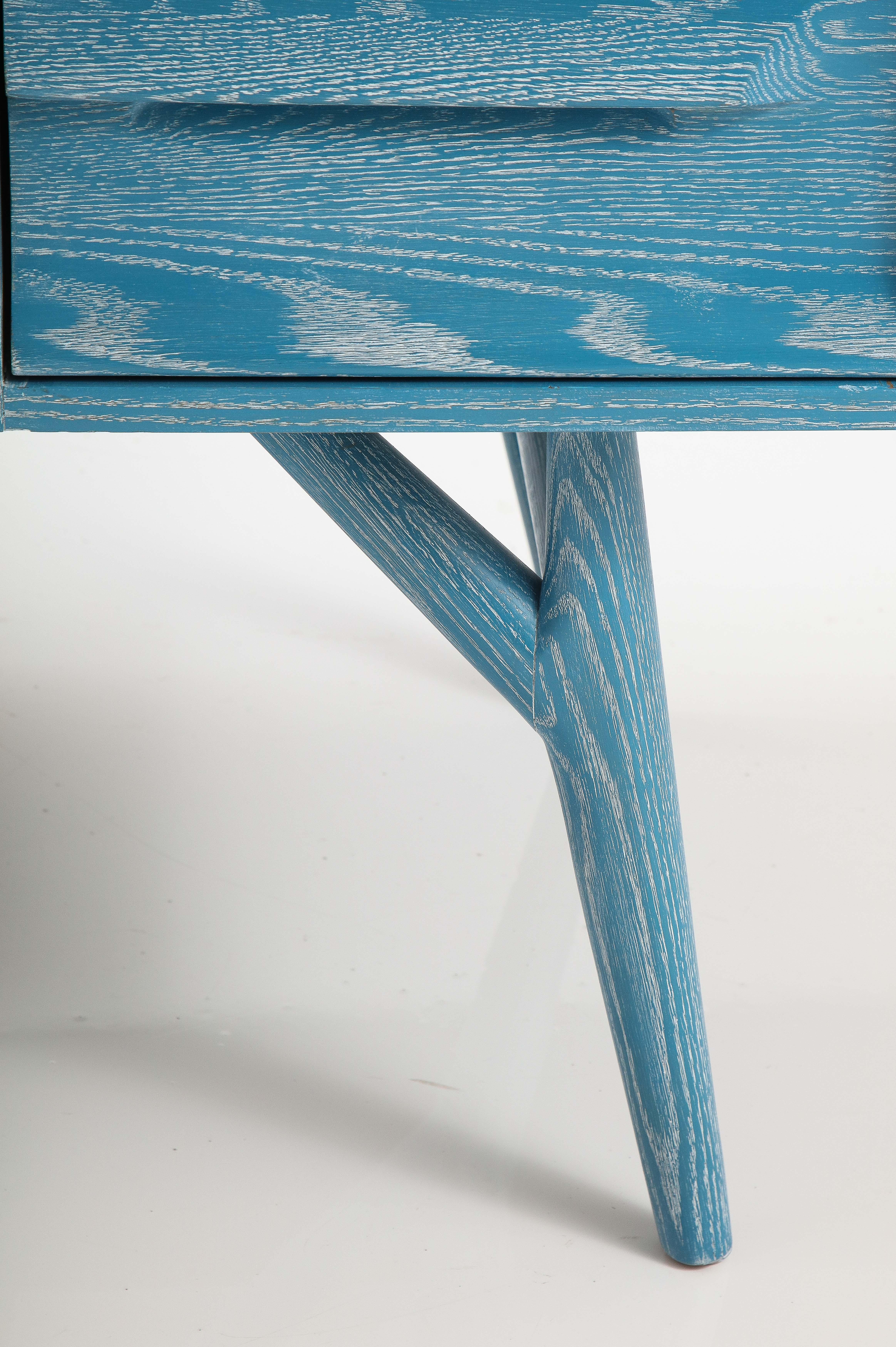 French Blue Cerused Oak Moderne Desk 6