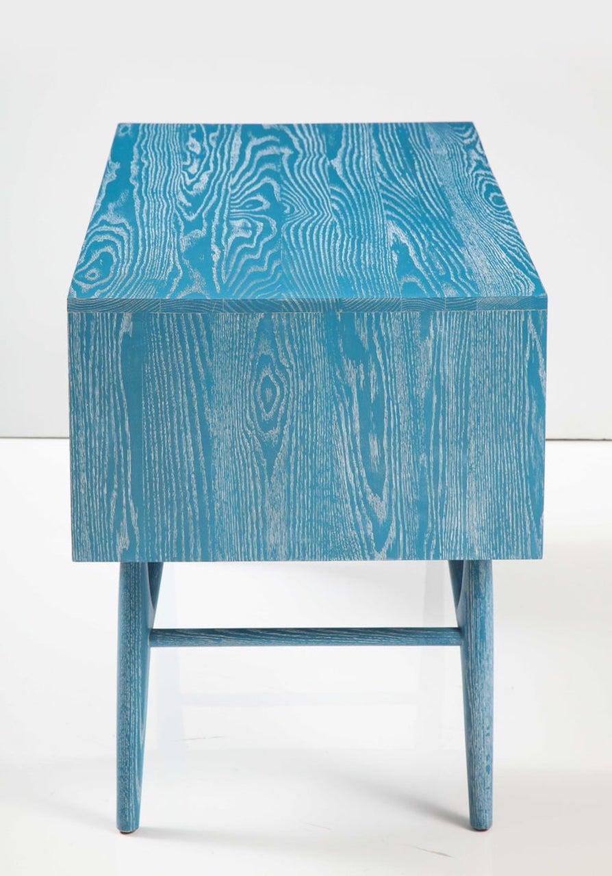 20th Century French Blue Cerused Oak Moderne Desk For Sale
